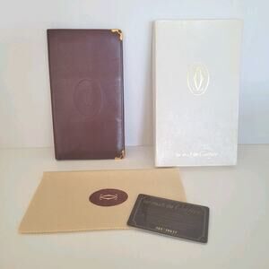 Cartier Vintage Bifold Leather Bordeaux Red Wallet Large Credit Card Holder Box